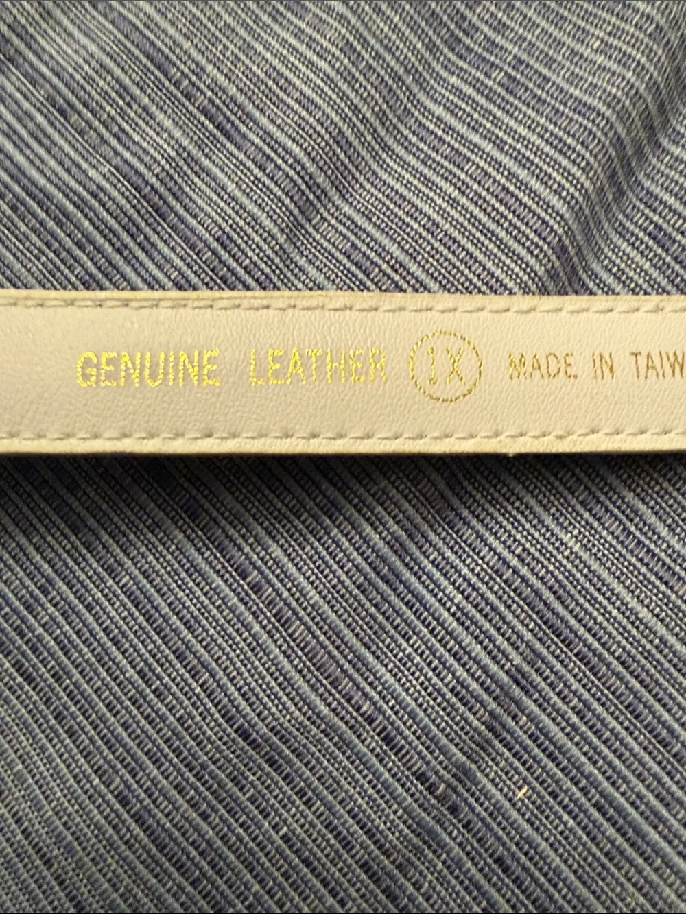 Women’s White Leather Belt with Gold Buckle. End of belt in packaging new